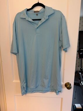 Peter Millar Summer Comfort Men's Light Blue Striped Golf Polo Shirt Size L